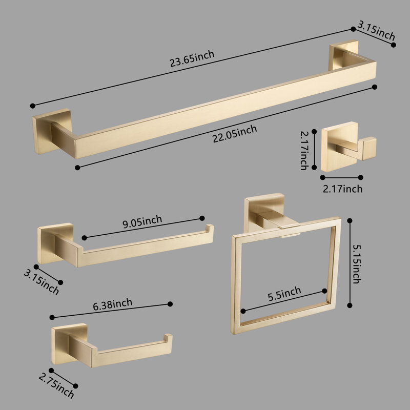 10 - Piece Bathroom Hardware Set, Brushed Gold