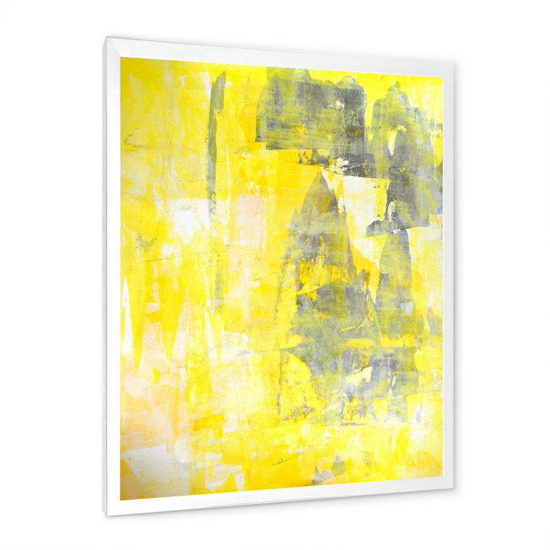 Gris et jaune fusionnant abstrait V - Peinture sur toile, H 20 po x l 12 po x P 1 po, Cadre photo blanc