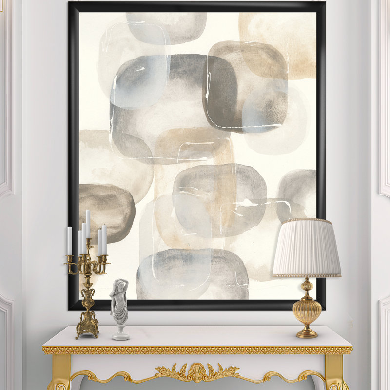 « neutral oval gray pierres ii »-image image sur toile, Cadre noir, H 40 po x l 30 po x P 1,5 po