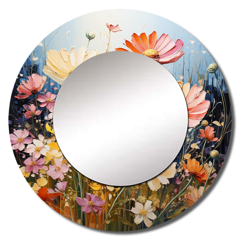 Meadow Impressionistic Blooms Pointillism I - miroir mural Meadow, miroir décoratif rond traditionnel, impression d'art en métal