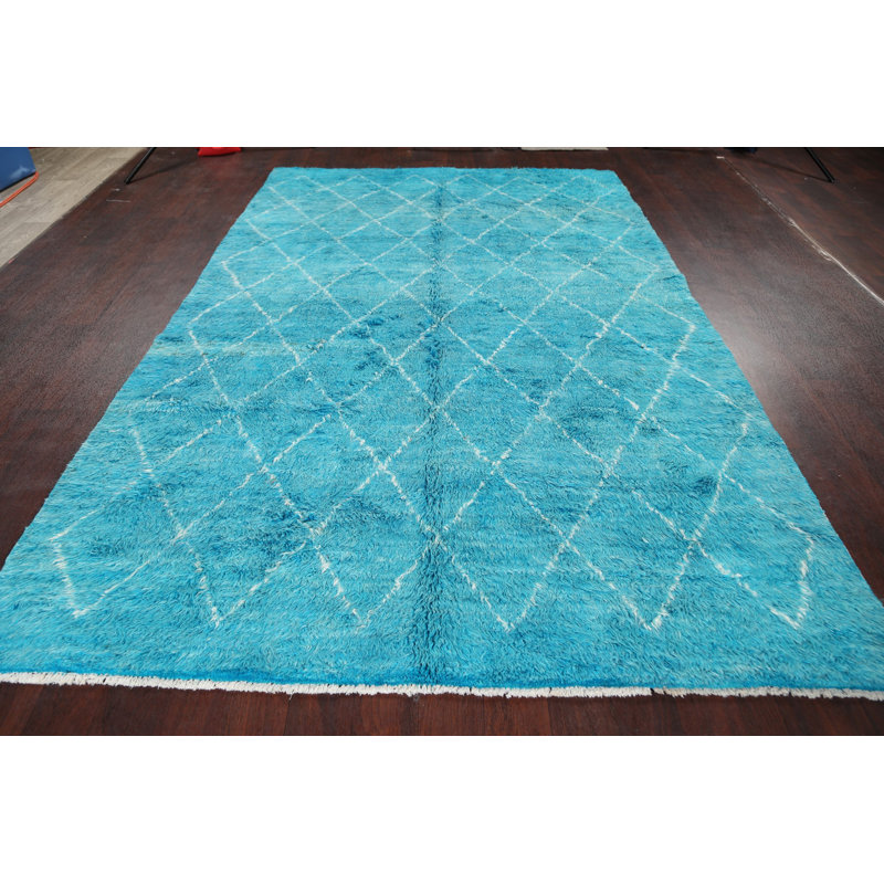 Tapis unique en laine noué à la main nouvel âge turquoise 6 pi 4 po x 9 pi 7 po