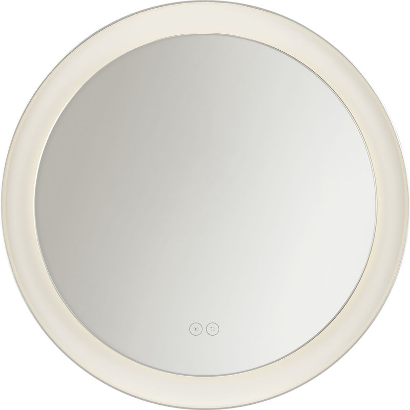 Chopin Round Illuminated Mirror, Polished Nickel, 24" H x 24" W x 1.5" D