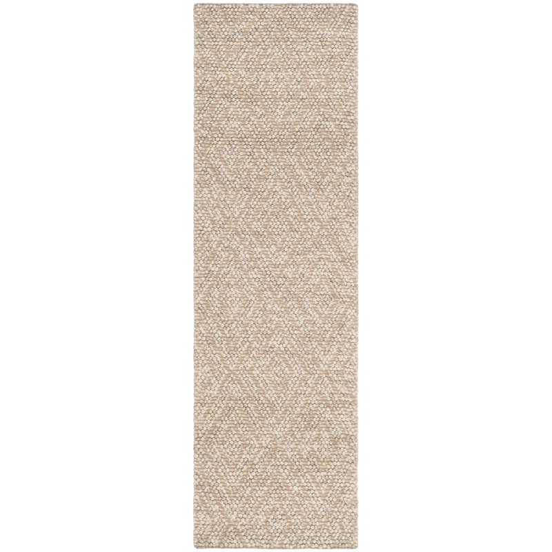 Tapis beige en laine / coton tissé à la main Jacobs, Tapis de couloir 2 pi 3 po x 6 pi