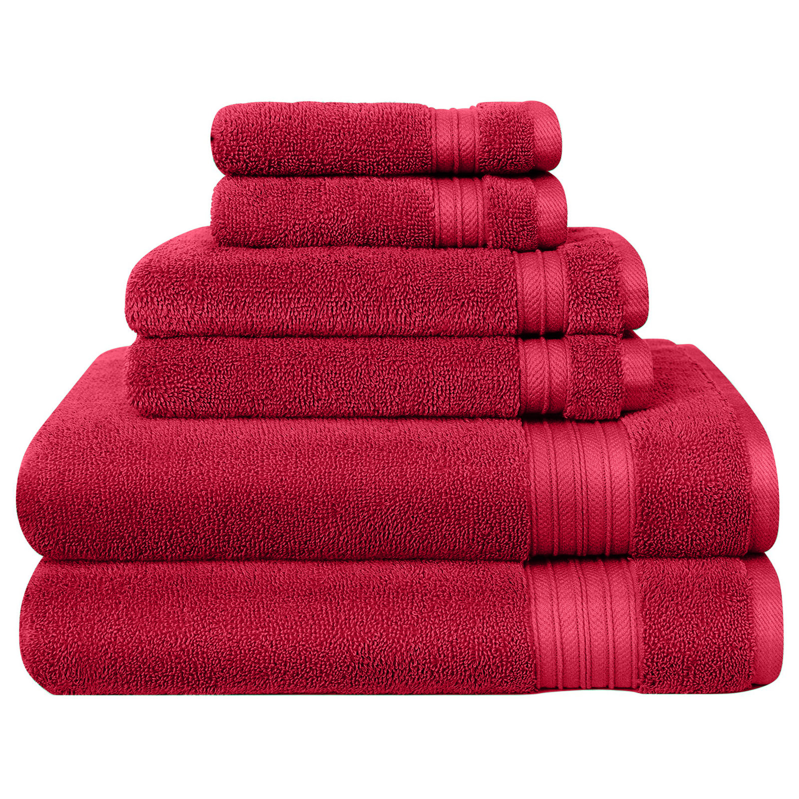 6-Piece Quick-Dry Cotton Towel Set, True Red