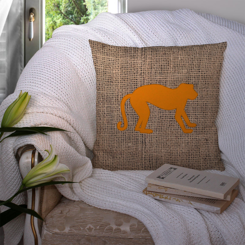 Coussin intérieur / extérieur Monkey, H 14 po x l 14 po x P 4 po, Orange