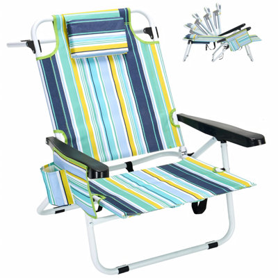 Chaise de plage inclinable à 5 positions pour adultes, capacité de 350 lb, portable pliable avec sac isotherme et sangles de sac à dos
