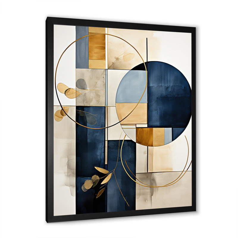 Impression sur toile géométrique moderne organique simple bleu marine I, H 32 po x l 16 po x P 1 po, Cadre simple noir