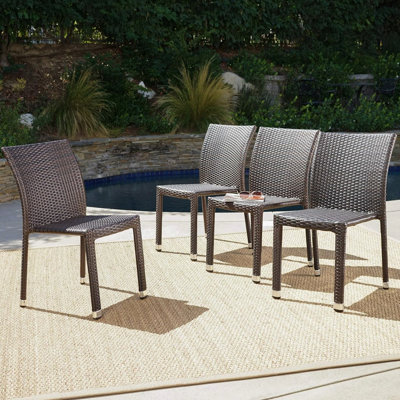 Chaise empilable sans accoudoirs, structure en aluminium résistant aux intempéries, brun multicolore, 46,5 cm L x 61 cm P x 81,2 cm H, ensemble de 4 chaises.