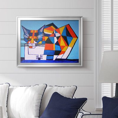 Geometric Cat (Pop Art / Cubist Style)-Unknown / Contemporary-Framed Gallery Wrapped Canvas-Contemporary