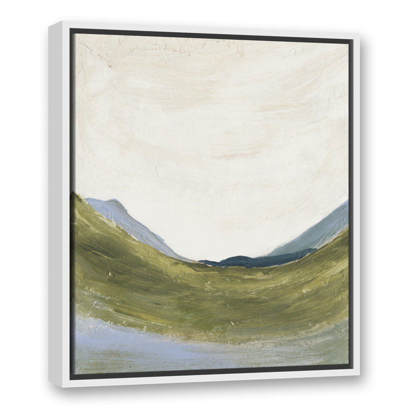 Paysage abstrait vert - peinture sur toile, Toile à cadre flottant blanc, H 25,75 po x l 21,75 po x P 1,75 po