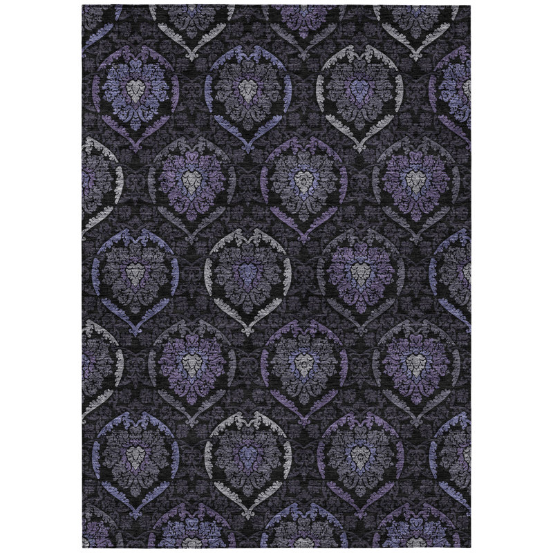 Shivana Washable Damask Indoor / Outdoor Rug, Rectangle 3' x 5'