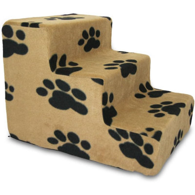 Escalier pour chien pour petits chiens et chats, rampe portative en mousse pour marches pour canapé de canapé et lit haut, support pour marche intérieure antidérapante et équilibrée, coffre-fort sans assemblage - empreinte de patte sur beige, 3 marc