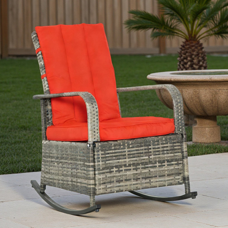 Fauteuil inclinable et berçant en rotin d'extérieur, Rouge