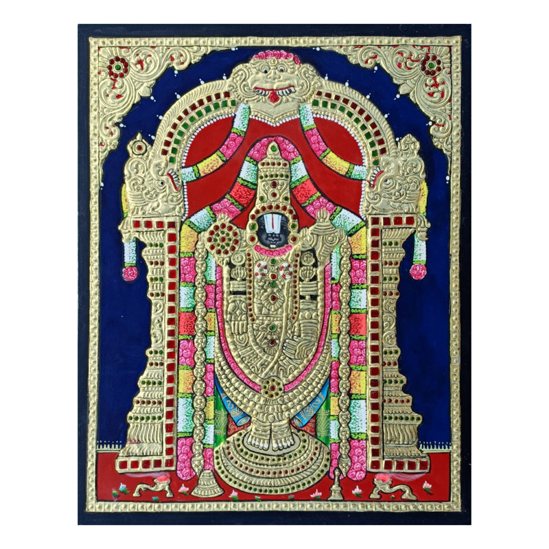 Tirupati Balaji Tanjore, peinture | Couleurs traditionnelles avec or 22 carats