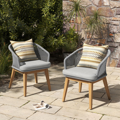 Rope Woven Patio Dining Chair with Cushions