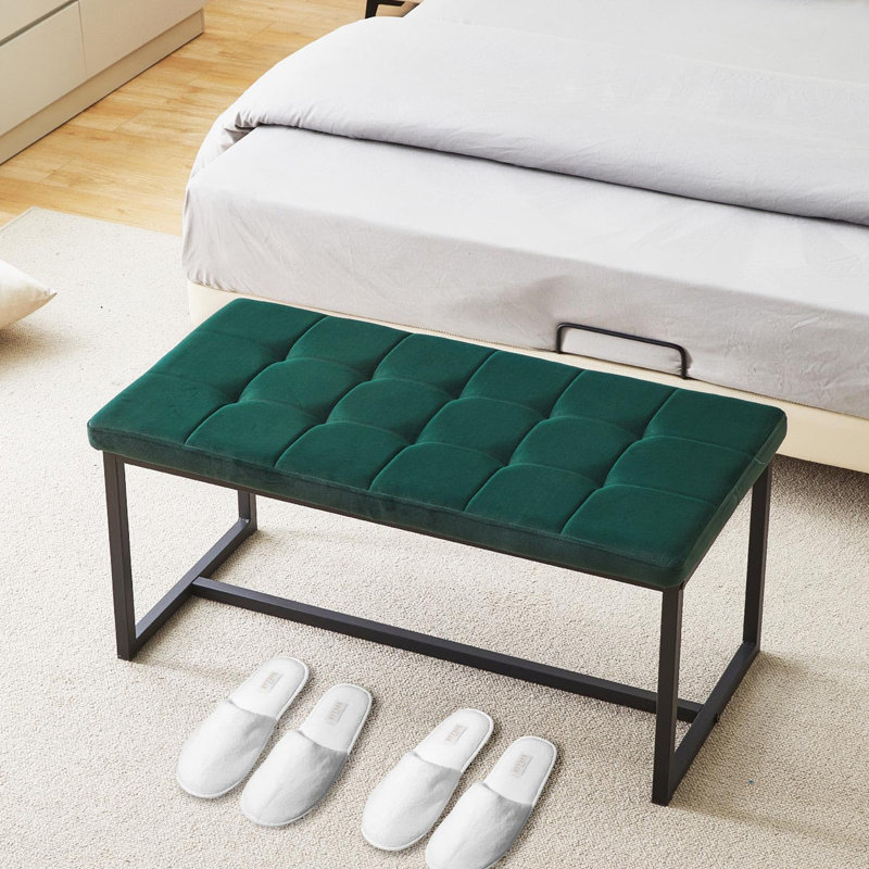 Velvet Upholstered Bench, Green