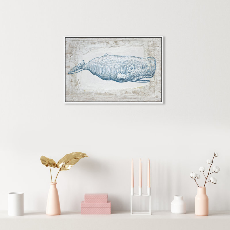 Baleine bleue - impression sur toile tendue, Impression encadrée, H 36 po x l 54 po, Blanc