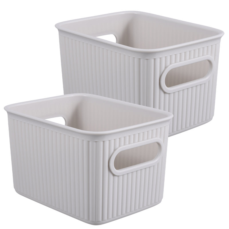 Ensemble de paniers en plastique nervuré, Blanc cassé, 2