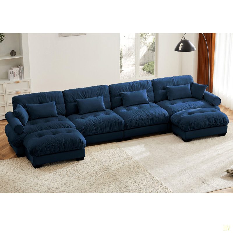 Canapé modulaire en U en forme de U avec repose-pieds mobile, canapé d'angle rembourré et confortable en velours 4 places convertible