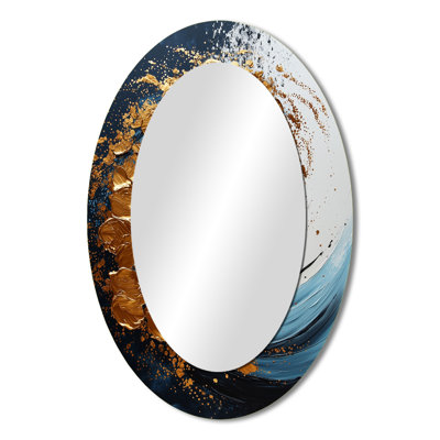 Blue And Gold Spiraling Majesty Vortex II - Modern Oval Wall Mirror