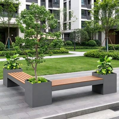Combo commercial en fer avec banc en fer et jardinière