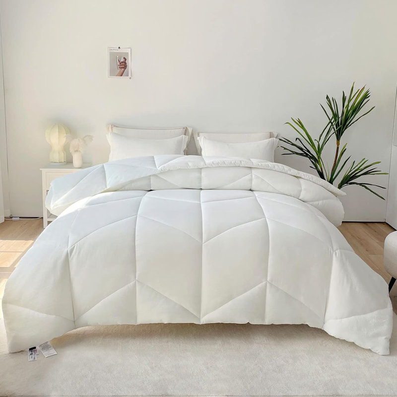 Édredon en duvet synthétique toutes saisons, Lit simple, Blanc