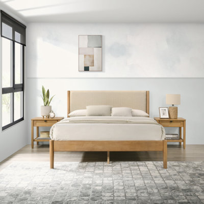 3-Piece Rubberwood Bedroom Set, Platform Bed With Two Nightstands, Queen by Latitude Run