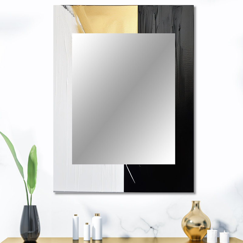 Minimal Joy In Black And Gold IV - Abstract Painting Wall Mirror, Modern Decorative Mirror, Printed Metal Art, 40" x 30"