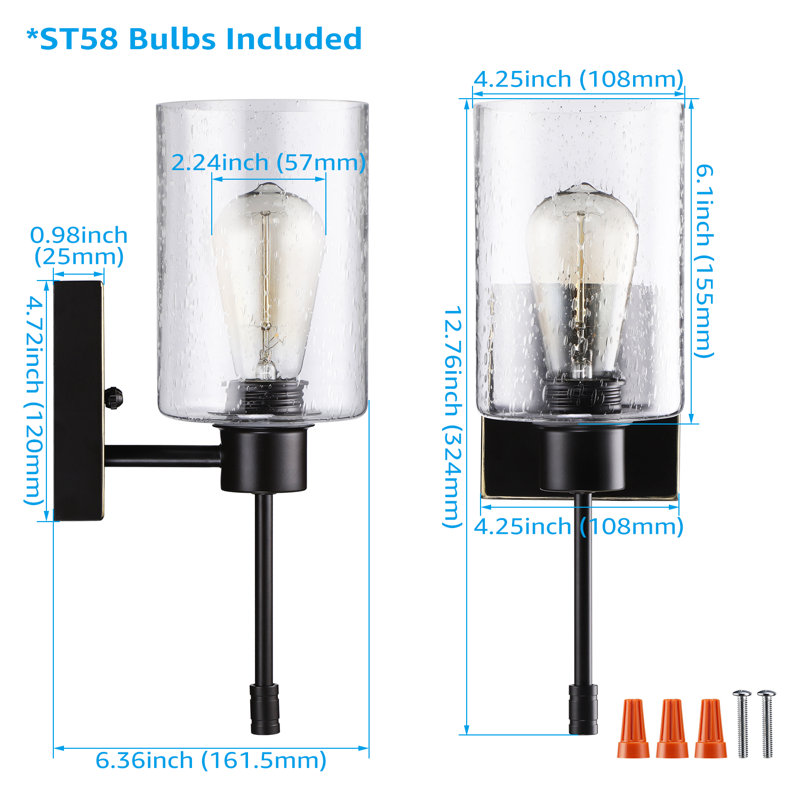 Applique murale d'intérieur rétro Eachann, ampoules de 40 W incluses, lumières de meuble-lavabo en verre, homologuée ETL