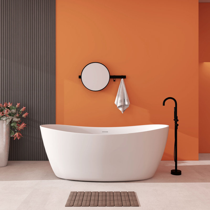 65'' x 33'' Freestanding Soaking Solid Surface Bathtub, Matte White