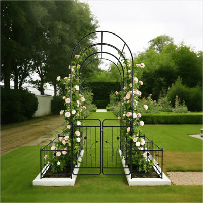 Arche de jardin en acier galvanisé avec supports pour jardinières, installation sans creuser, 79,5 x 19,7 x 86,6 pouces