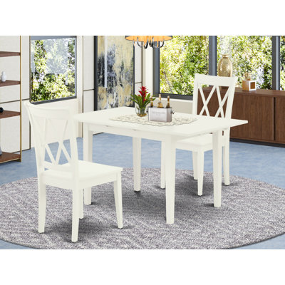 3 Piece Dinette Set for Small Spaces Contains a Rectangle Dining Table with Butterfly Leaf and 2 Dining Room Chairs, Linen White