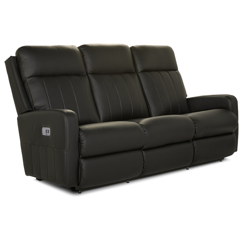 Finley Leather Match Power Reclining Sofa with Power Headrest, Black