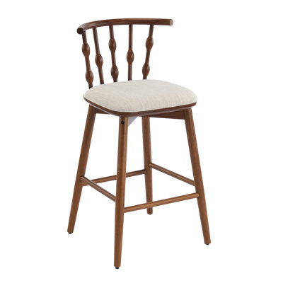 Tabouret de bar en bois d'hévéa avec revêtement beige Doria