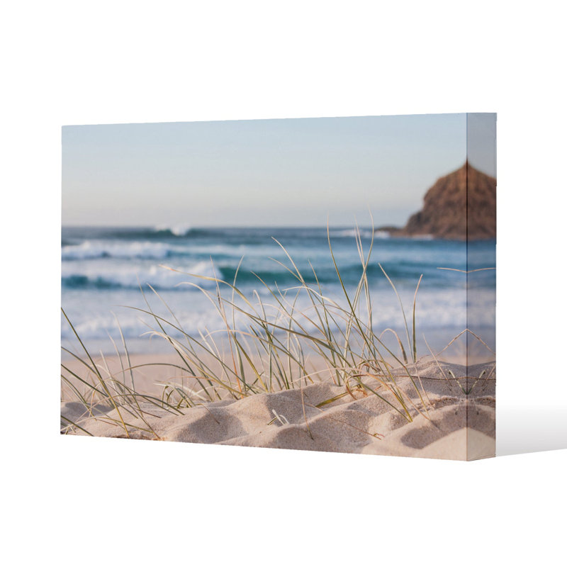 dune grass in Australia with surf waves of the pacific ocean Slim Style Canvas Print, 15mm Slim Real wood., 20 cm H x 30 cm W