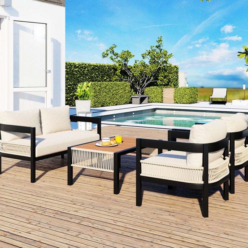 Mobilier d'extérieur gris - Sièges de jardin imperméables, en fer et de table - Structure, Beige