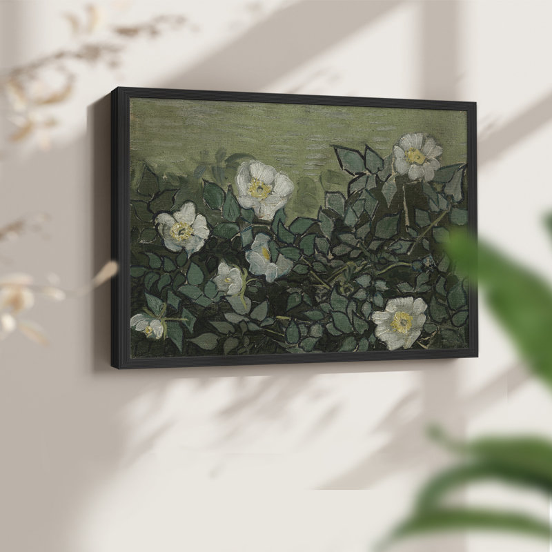 Motif floral rétro - CX III - reproduction encadrée, H 11 po x l 14 po, Noir, noir, noir, noir