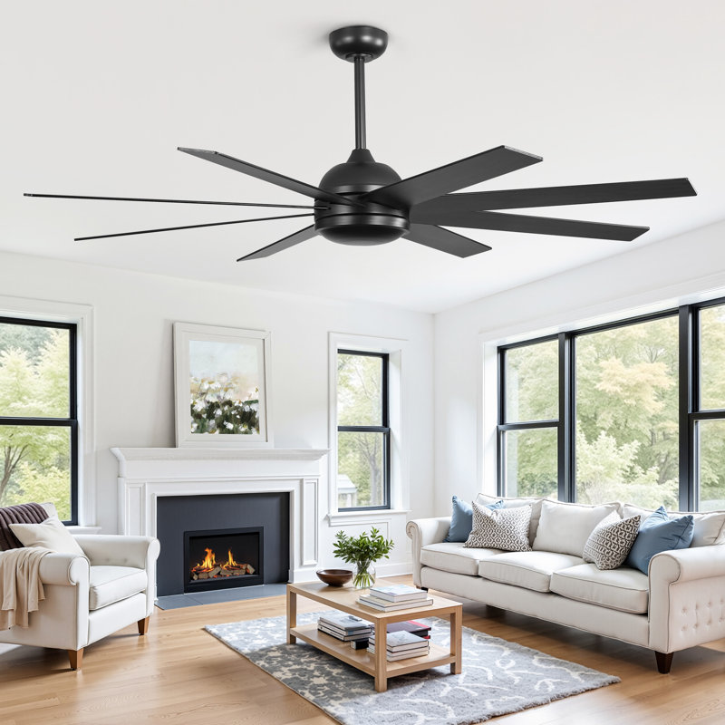 Ventilateur de plafond moderne 65 po noir avec télécommande Cissline pour salon / chambre à coucher