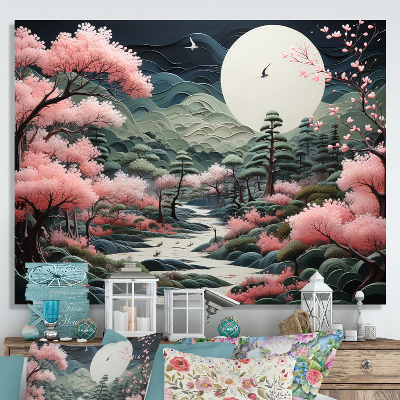 Art asiatique zen jardin - impression, Toile tendue, H 34 po x l 44 po x P 1,5 po
