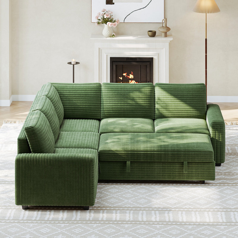 88 "corduroy L-shaped Sofa With Storage Can Be Converted Into A Sofa Bed, Black Corduroy