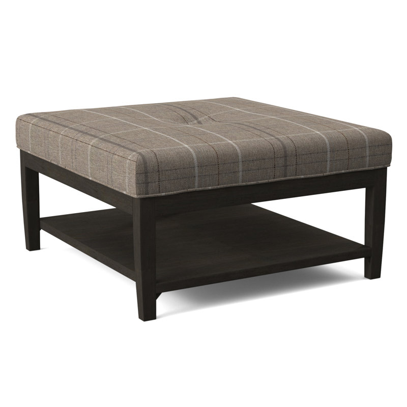 Hammond Square Ottoman, Antique Black Finish, Taupe Plaid; 0126-73