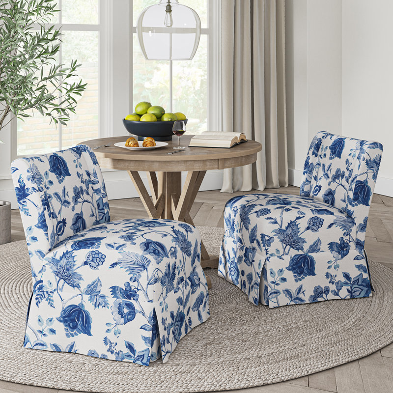 Averykate 28'' Wide Slipcovered Parsons Chair, Blue/White