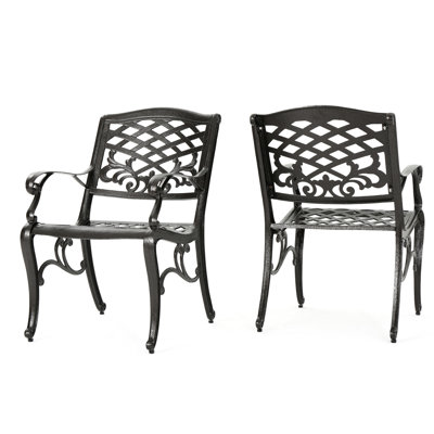Abdullah 2 Arm Chair, Graceful Scroll & Style, Aluminum Frame Rustproof, Attractive Floral Decor, 26.18"X21.83"X35.13", Assembly Required Chair 2Pcs , Intricate Pattern Accents, Rust- Frame, Comfortable
