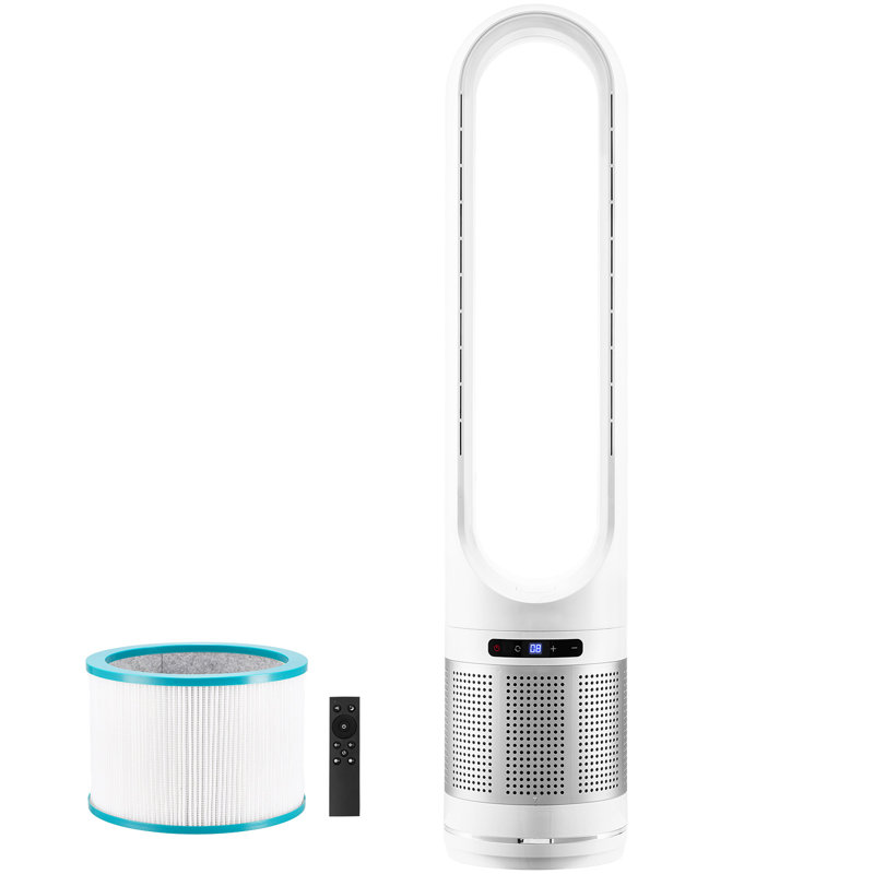 Oscillating Tower Fan 8H Timer 15.4ft/s High Velocity with Remote Control, 41.3" H x 8.9" W x 8.9" D, Silver/White