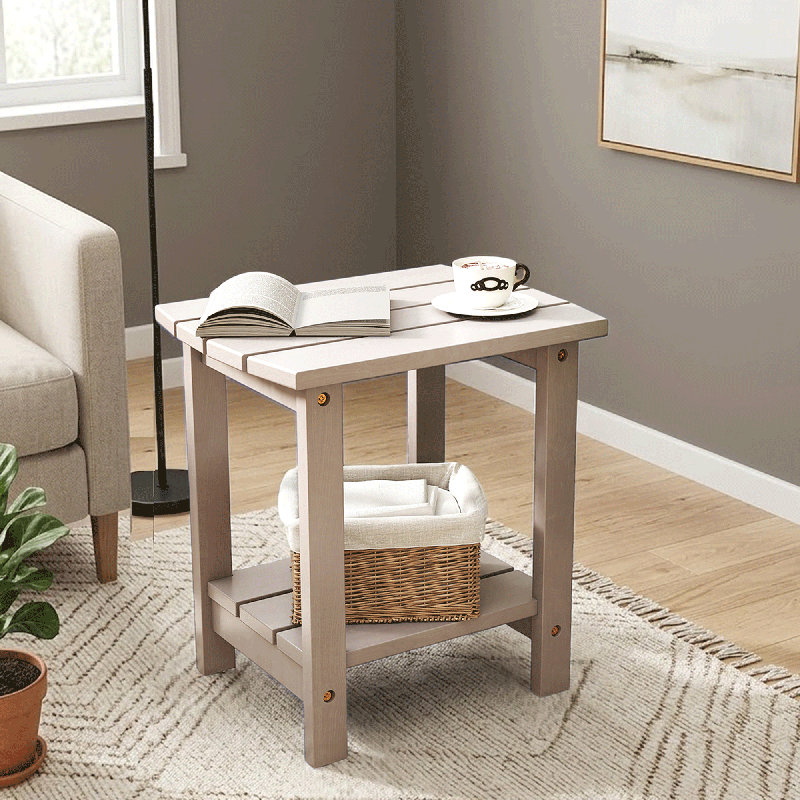 Classic Solid Wood Patio Side Table, Gray