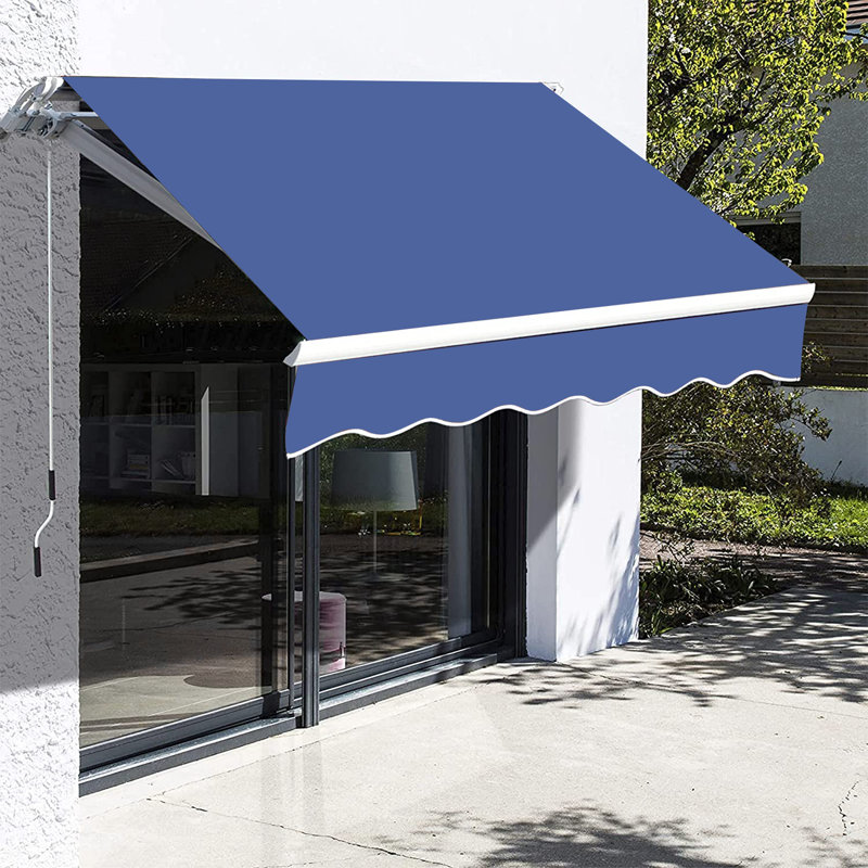 Auvent de terrasse manuel rétractable, Bleu, H 60 po x l 157,2 po x P 98,42 po