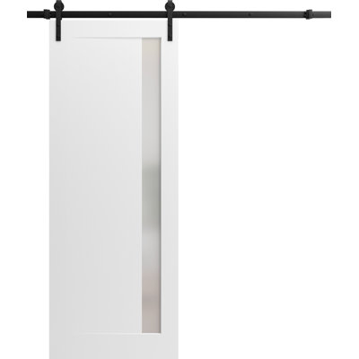 Sturdy Barn Door | Planum 0660 Painted White With Frosted Glass | 6.6FT Rail Hangers Heavy Hardware Set | Solid Panel Interior Doors -  SARTODOORS, PLANUM0660BD-B-BEM-18
