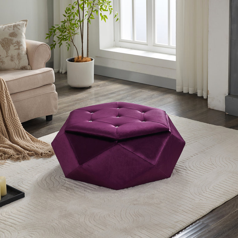 Elegant Purple Velvet With Polygon Diamond Lid, Multi - Functional For Living Room Seating And Storage, 34"L X 30.5"W 13.5"H Velvet, , , Practical Comfortable Seating,