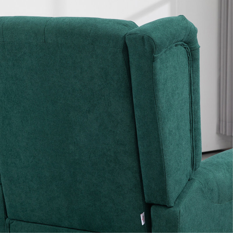 Fauteuil d'appoint capitonné à boutons avec haut dossier à oreilles, accoudoirs rembourrés arrondis et siège rembourré épais, vert foncé