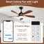 Ventilateur de plafond d'intérieur à 5 pales en ABS de 45 po avec télécommande Whisper, compatible avec l'application et le contrôle des haut-parleurs, noir et brun-2075125795